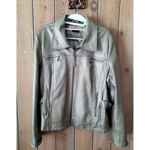 Women's Size 16 Tribal Metallic Leather Jacket Coat Satin Lining